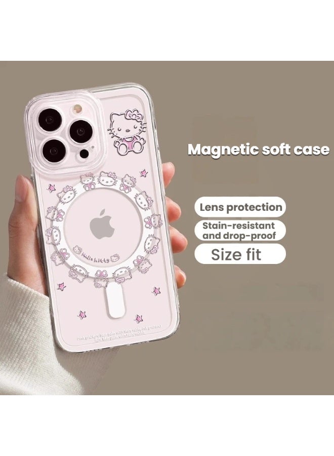 Hello Kitty-Themed Transparent Anti-Fingerprint Magnetic Case + Stand for iPhone 17 Cute Cartoon Design Dustproof Protection Secure Magnetic Attachment - Image 3